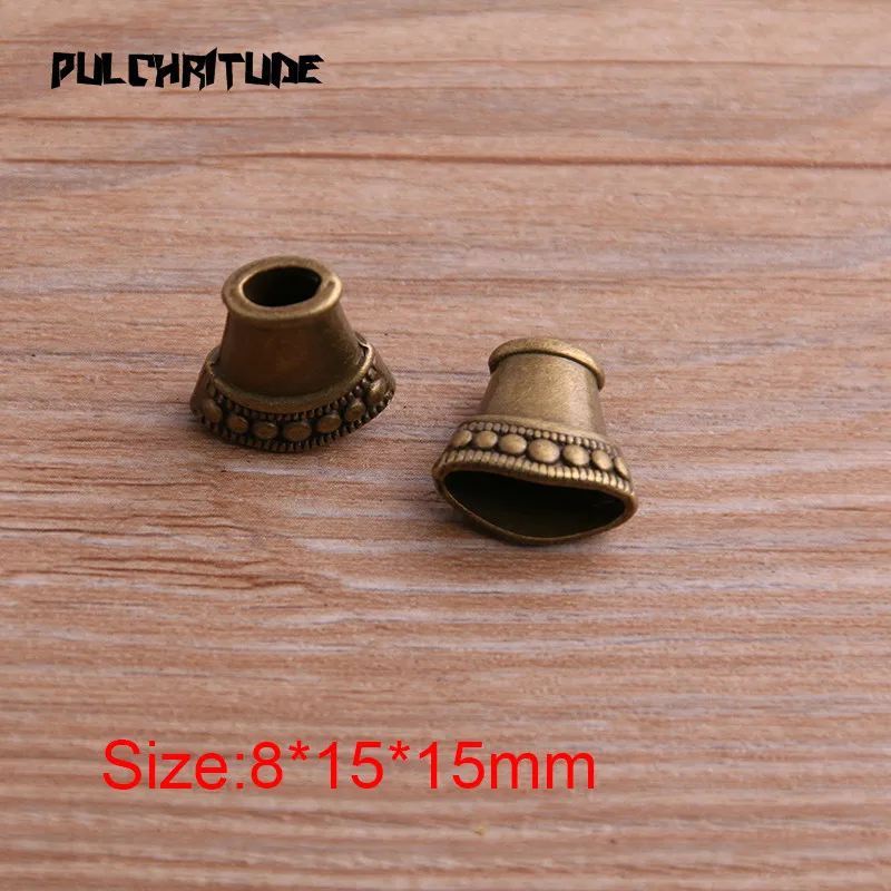 10pcs 8*15*15mm Two Color Retro Bead Caps Charm Hollow Pendants Jewelry Accessories DIY Receptacle Charms