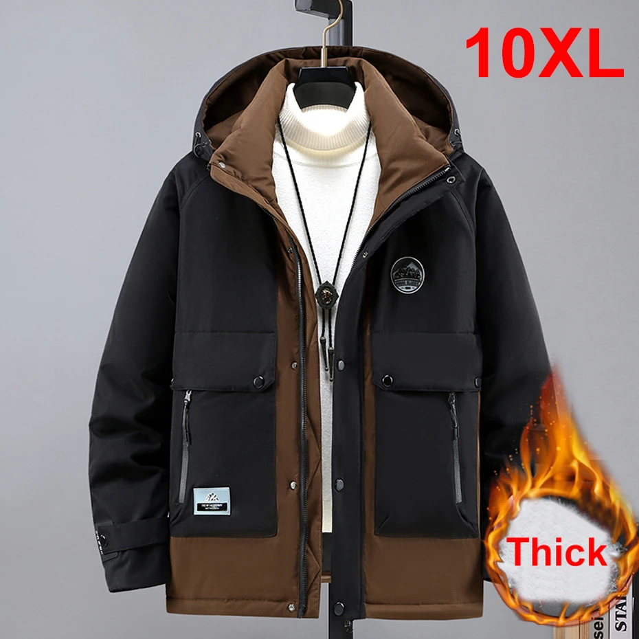 Cargo Down Jacket Men Winter Warm Thick Jackets Plus Size 10XL Men\'s Puffer Jacket Fashion Casual Winter Patchwork Coat Male