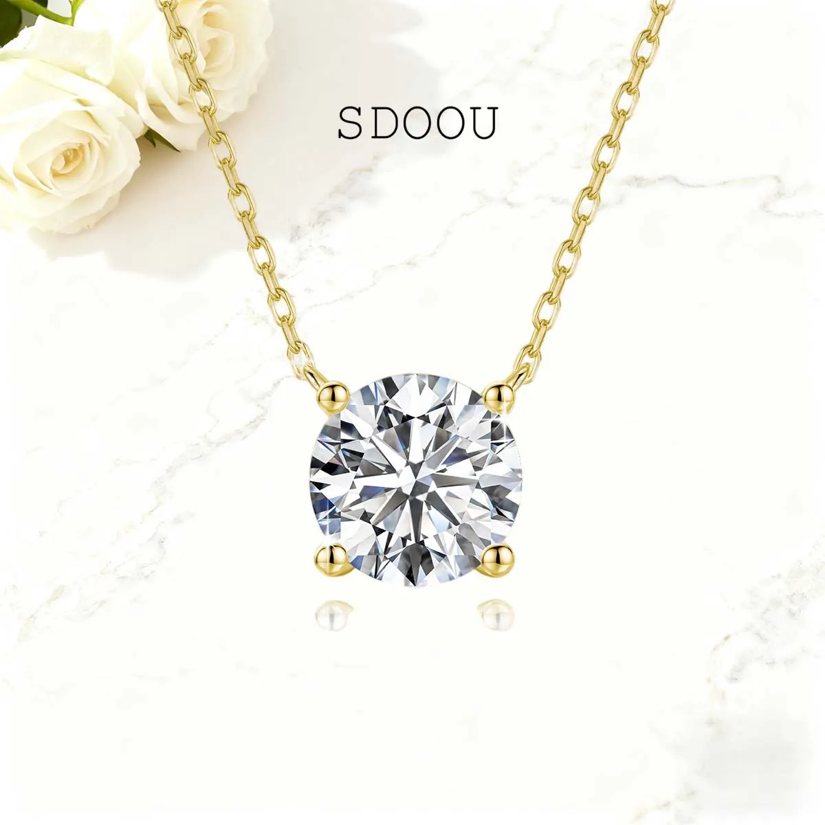 

SDOOU 14K Gold Filled Clavicle Chain Dainty Moissanite Necklace 1/2/3ct D Color 4 Prong Pendant Wedding Everyday Jewelry for Her