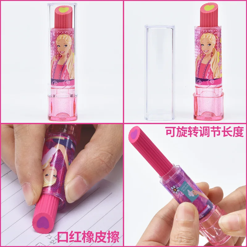 Barbie Anime Lipstick Rotary Eraser Kawaii Cartoon Stationery Office School Supplies Student Prize Kids Christmas Gift