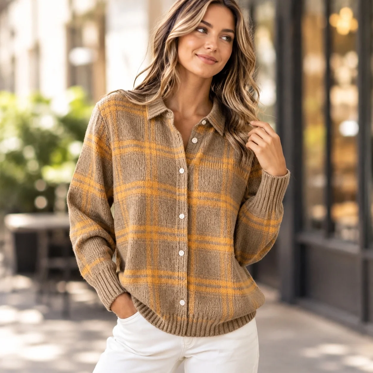 Loose Fit Casual Blouse Regular Length Office Style with Open Front Autumn 3D Effect Pattern Office Wear Cardigan for Women