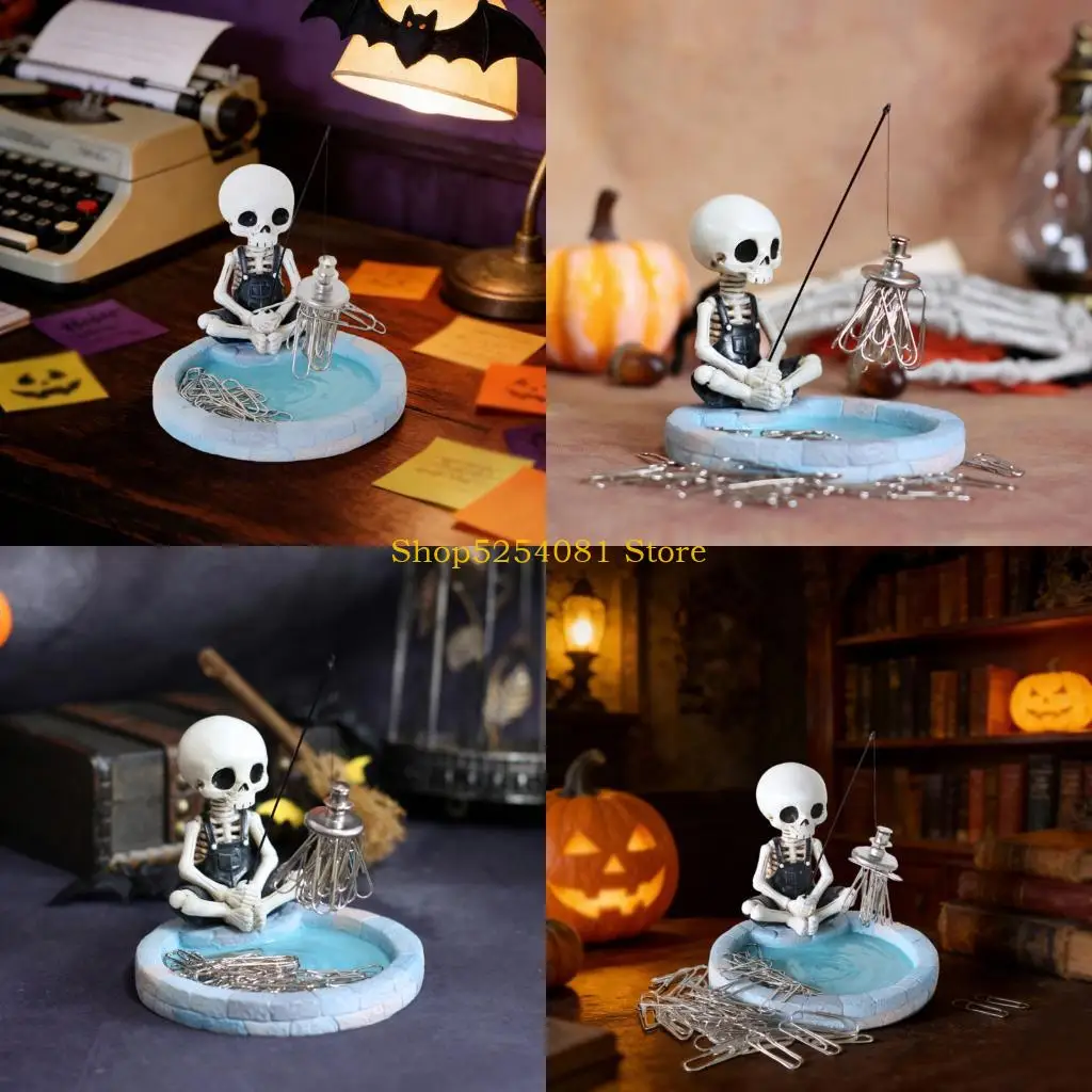 AXYC Resin Skeleton Figure Metal Clip Holder, Decorative Desk Tray for Loose Metal Clip Storage, Counter Display Accent and