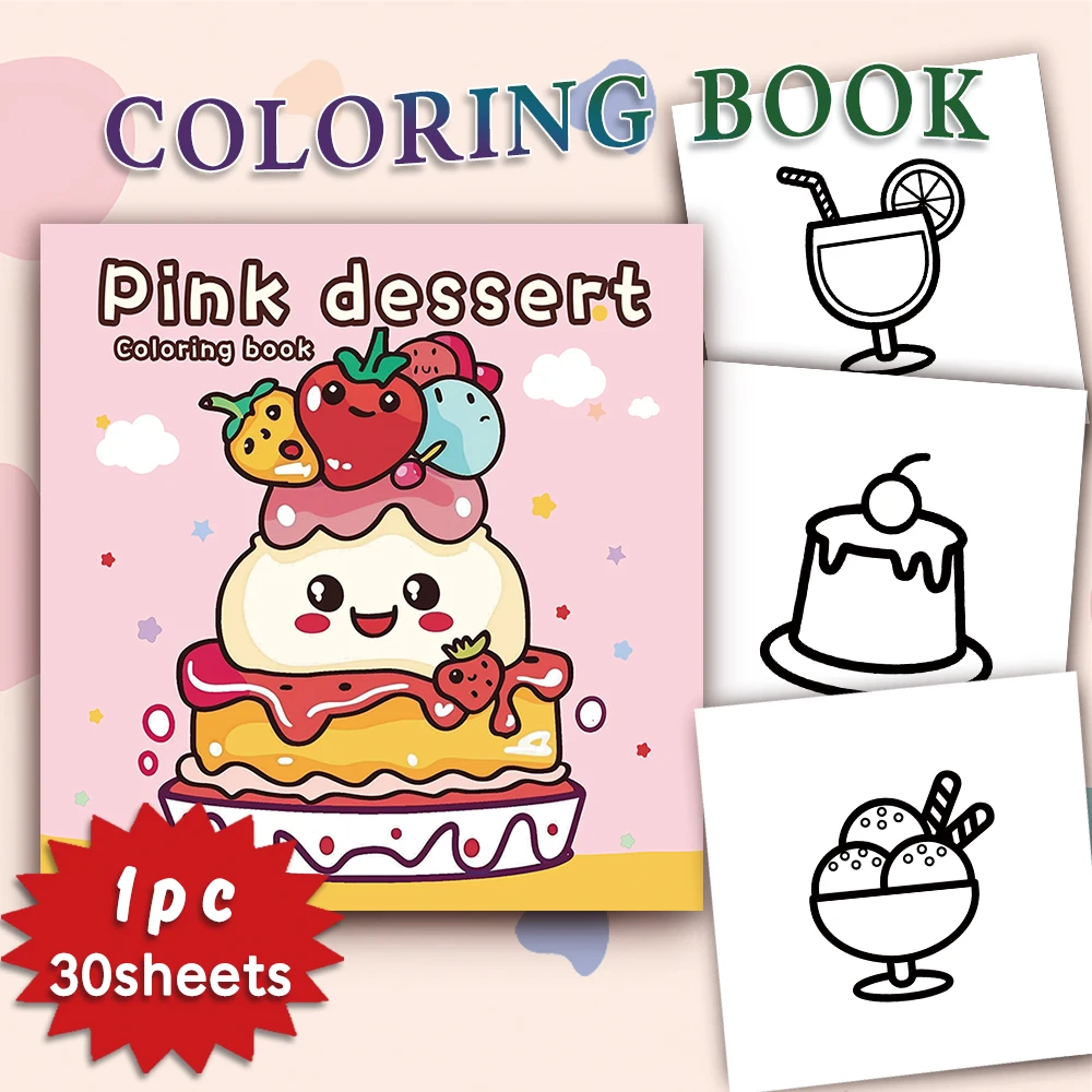 

1pc,Cute Cake Coloring Book - 30 Different Patterns,100gsm 8.3x 8.3 Suitable for relieving anxiety,Gift for Friends