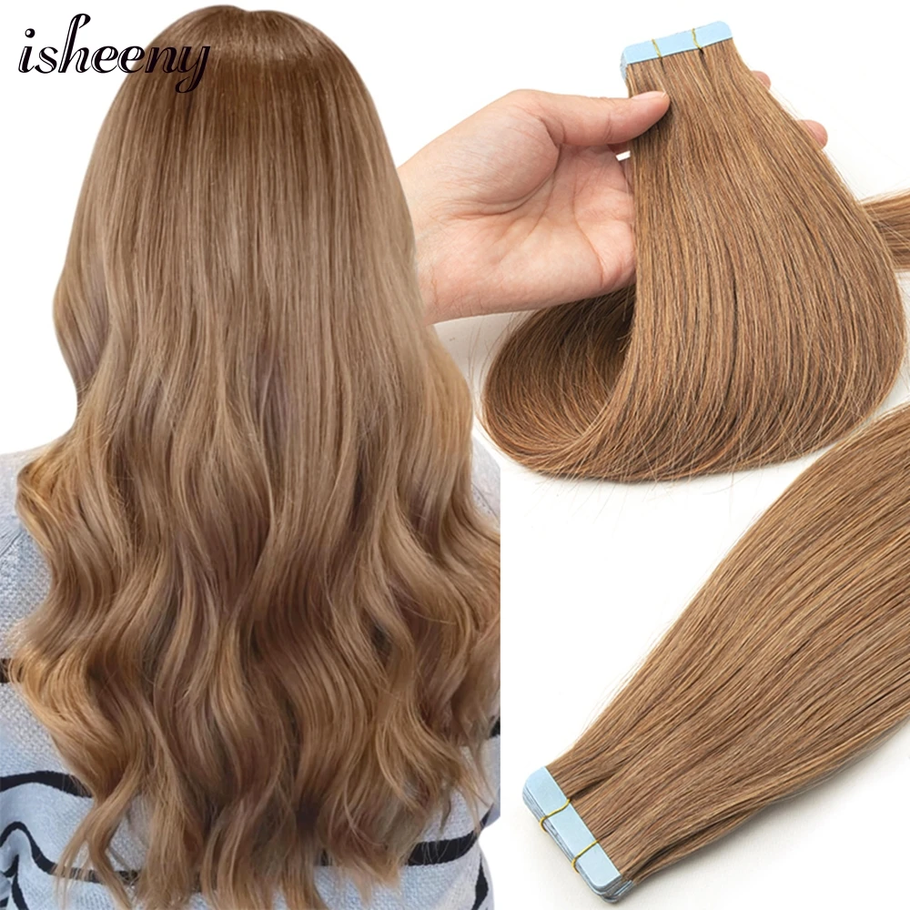 Middle Brown Tape In Human Hair Straight 12-24 inches Real Machine Remy Tape Hair Extensions 20pcs for Women