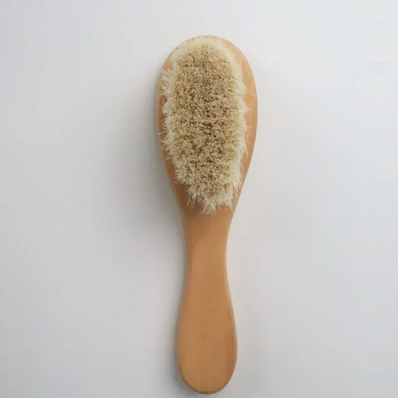 Nouveau soin du bébé Pure laine naturelle bébé brosse en bois peigne brosse bébé brosse à cheveux nouveau-né brosse à cheveux infantile peigne tête masseur