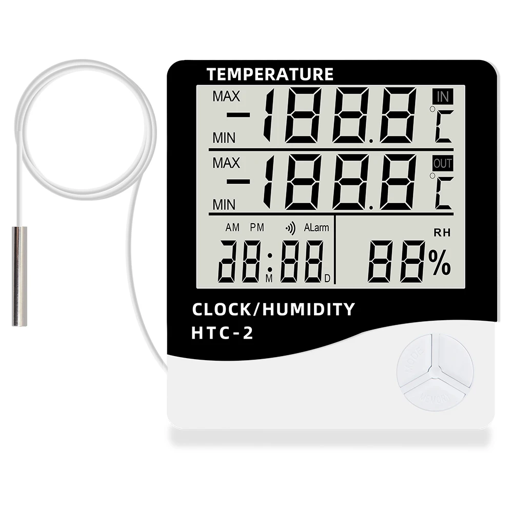 

HTC-2 Home Indoor Outdoor Thermometer Hygrometer Digital Temperature Humidity Display Meter Clock Weather Station Probe 50%OFF