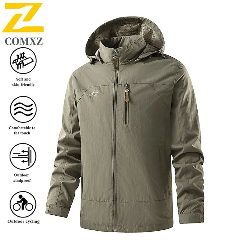 

Men Windproof Shell Jacket Single-Layer Hooded Outdoor Coat Water-Resistant Hiking Activewear Autumn Winter Tactical Windbreaker