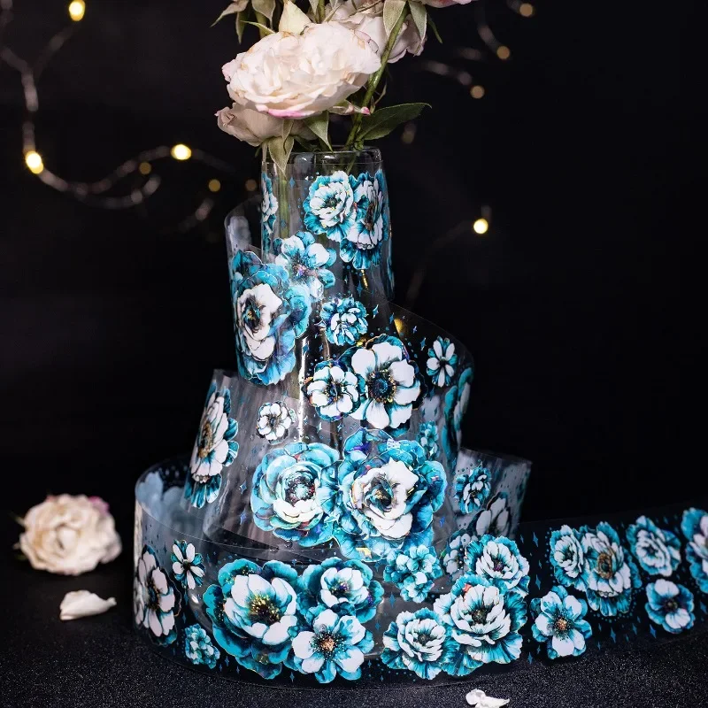 1Roll Tape  Phantom Night Garden Series 6 Styles Shell-Shimmer Flowers for Journal DIY Decor Reusable