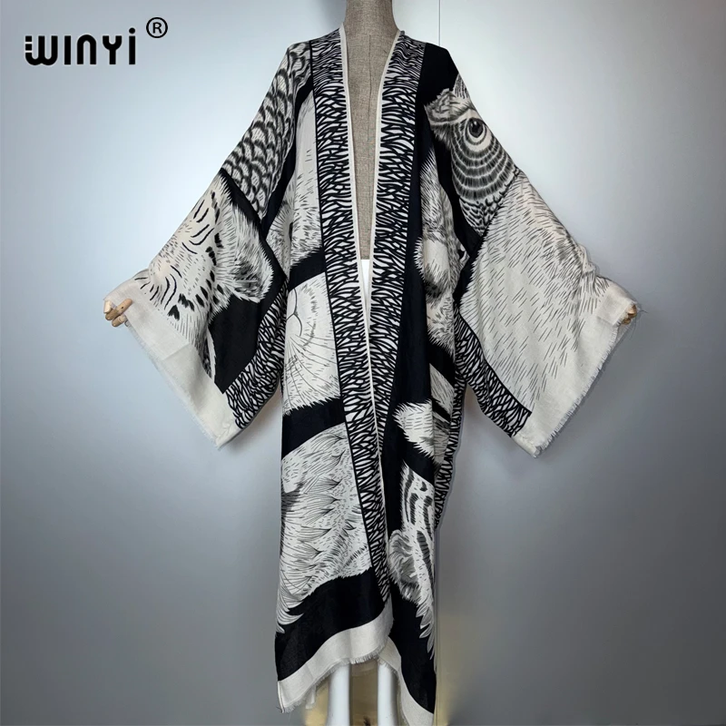 WINYI-cárdigan kimono con estampado bohemio para mujer, trajes de playa para cubrir Bikini, vestido de sensación de algodón, caftán musulmán abaya de lujo de Dubái