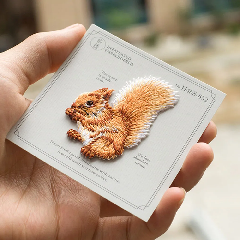 3 teile/los Eichhörnchen Bestickt Patch Eisen auf oder Nähen Applique Nette Patches Hemd Tasche Jeans Abzeichen für Kleidung Tier Patch – Detail 2