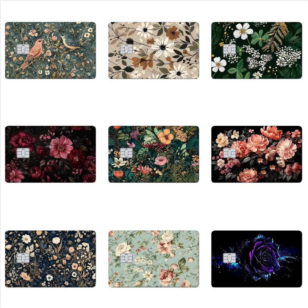 Vintage Floral Card Skin Stickers Matte Suitable For VISA Card Bus And Subway Contactless IC Cards
