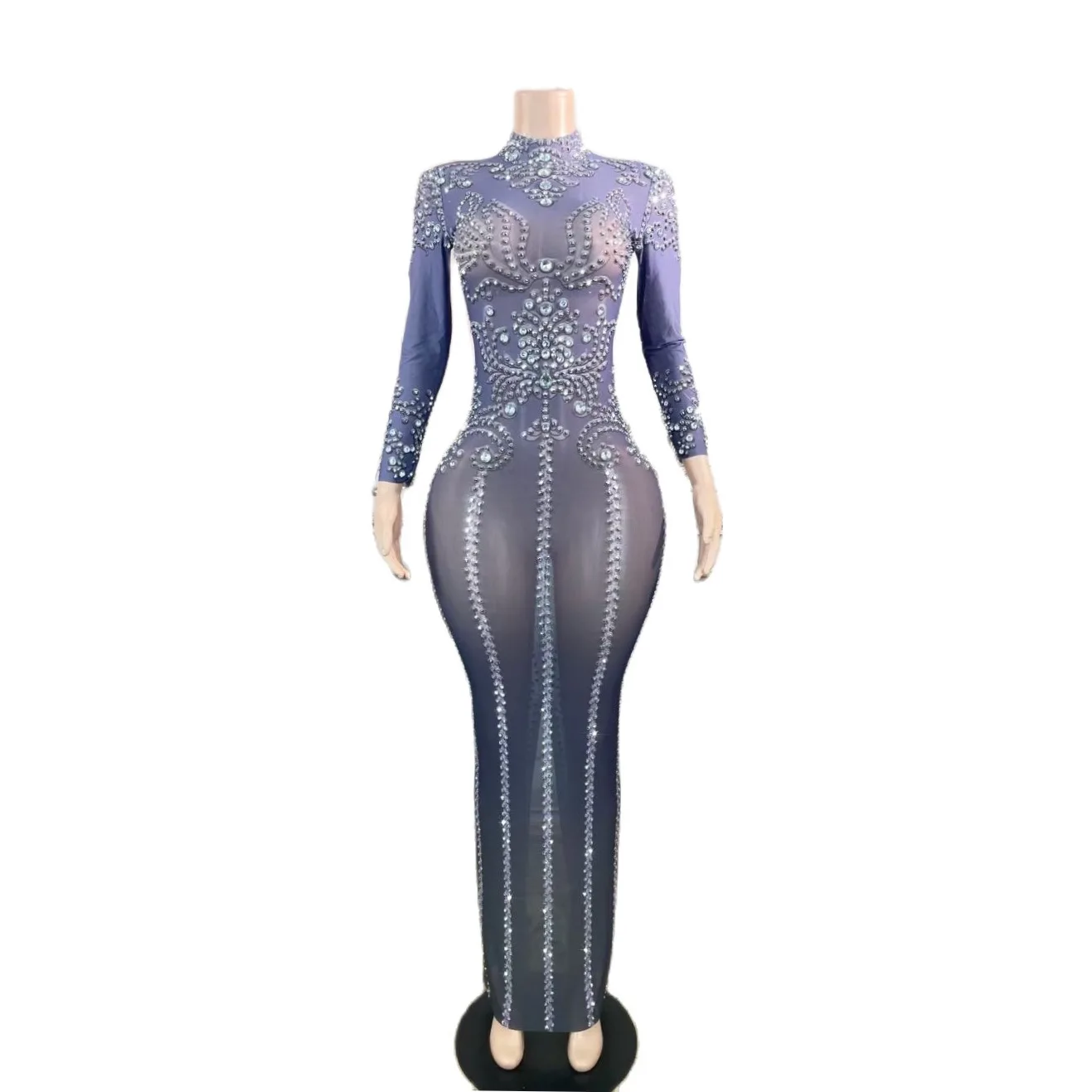 

Long Sleeves Shining Rhinestones Sexy Dress For Women Evening Celebrity Clothing Stage Singer Costumes Ballroom Wears Prom Wear