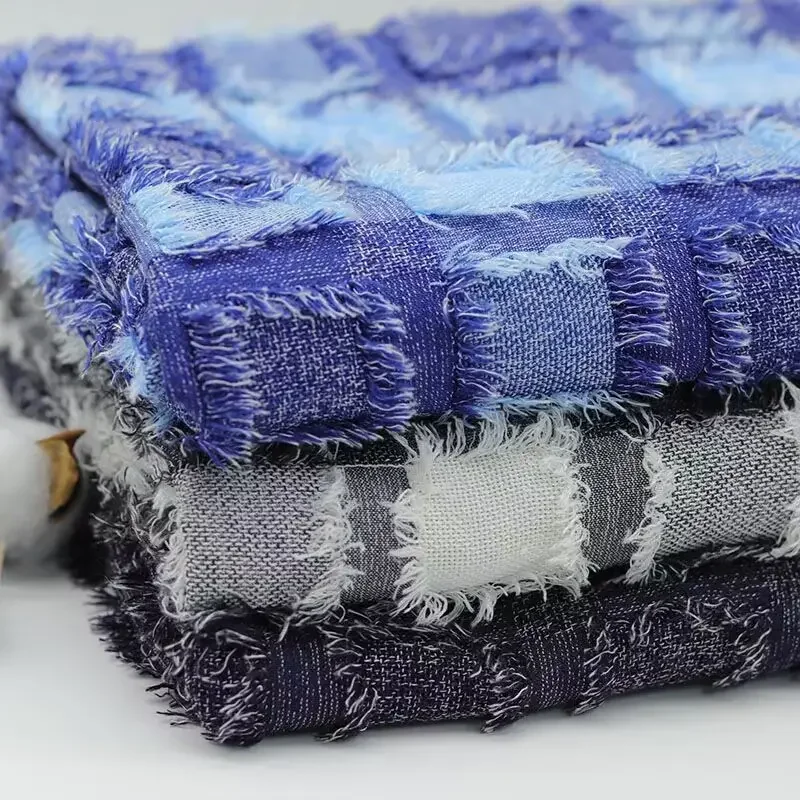 

Factory Wholesale Yarn-Dyed Plaid Shirt Fabric Twill Style Jacquard Denim Fabric For Men Women Fashion Jacket