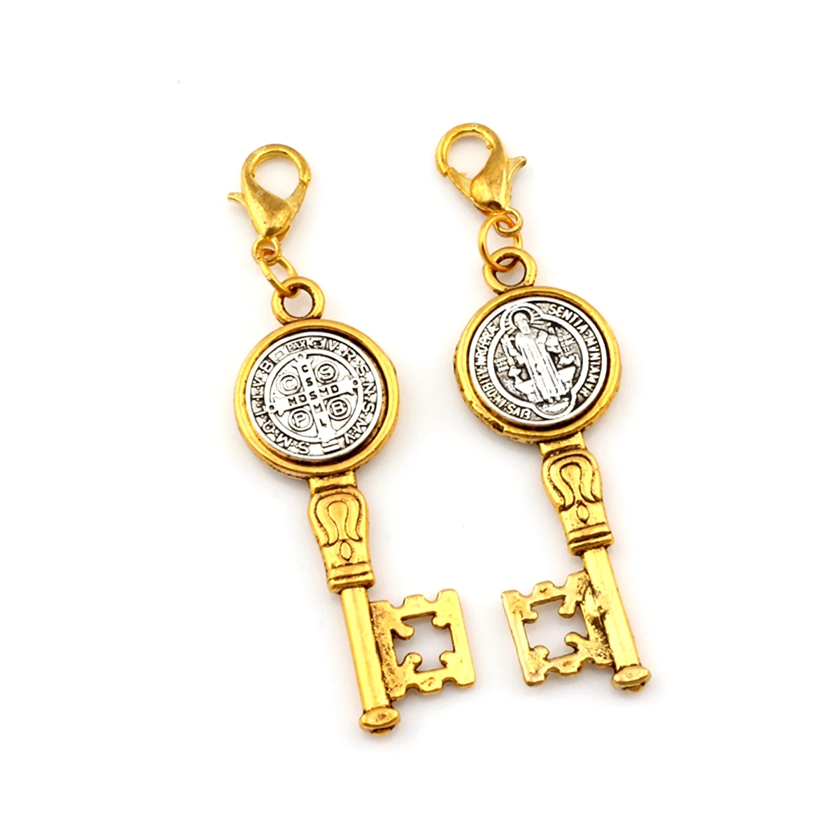 10Pcs Saint Benedict Medal Cross Key Floating Lobster Clasps Charm For Jewelry Making Necklace DIY Accessories 14.5x56.2mm A-577