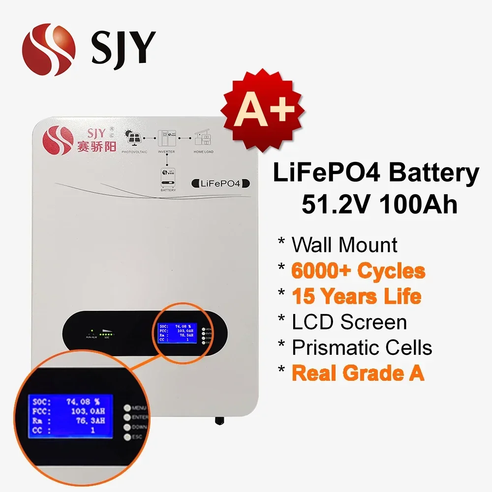 Brand New 48V 100AH 51.2V 100Ah LiFePO4 Battery Lithum Wall Mount Battery Pack for Home Solar System Garage Charging Station