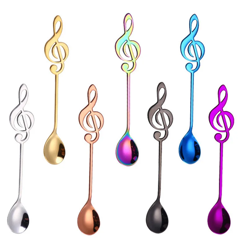 7 Colors Note Design Stainless Steel Coffee Tea Stirring Spoon Teaspoon Music Theme Metal Cake Dessert Ice Cream Spoons Flatware