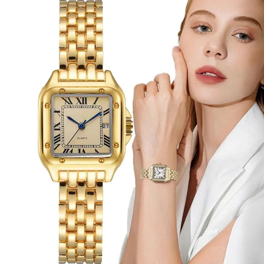 MAYZHISU Frauen Uhr Licht Luxus Retro Frauen Quarz Gold Armbanduhr Edelstahl Wasserdichte Weibliche Uhr Damen Uhr