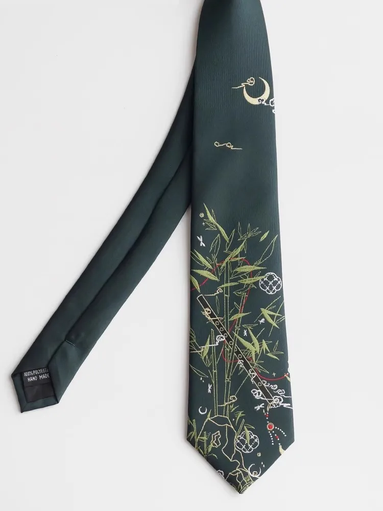 

Free Shipping New Male men's Original design Original [Bamboo Sea Flute] Silver Hot Dark Green National Style Tie Woman Neckwear