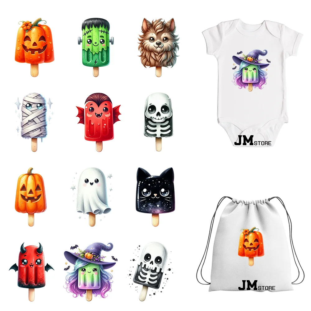 

15cm 5.9in Halloween Ice Cream Popsicle Iron On DTF Heat Transfer Sticker For Kids Clothes Vinyl Thermal Washable T-Shirts Decal