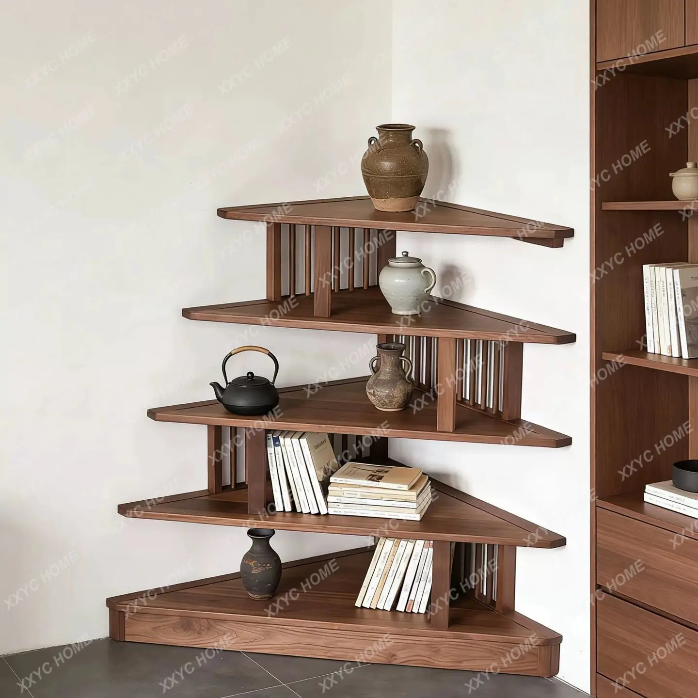 New Chinese Black Walnut Bogu Frame Solid Wood Duobao Pavilion Tea Room Storage Rack