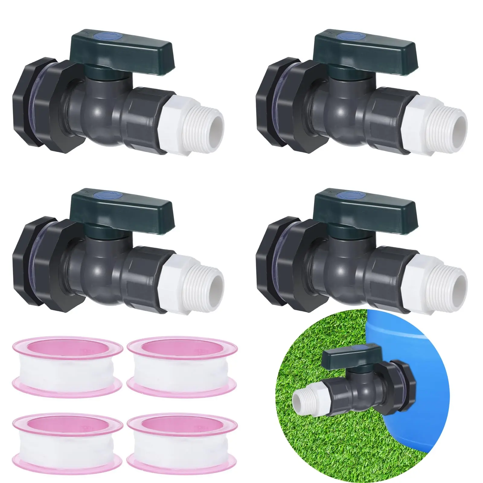 1 Set, PVC Water Barrel Spigot Kit, Connector Drain Adapter With Inner Connection For Garden, Rain Barre, Garden Tool Supplies