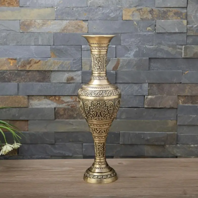   Artistic Antique Metal Embossed Geometric Pattern Flower Vases for Home Decors