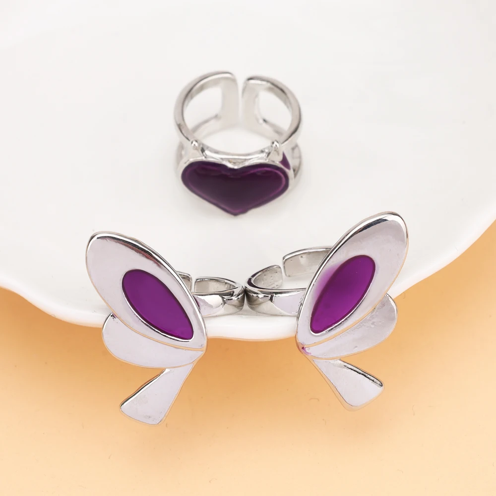 لعبة شخصية VALORANT القرنفل تأثيري حلقة مجموعة معدنية مفتوحة قابل للتعديل فراشة القلب خاتم اكسسوارات الدعائم #3