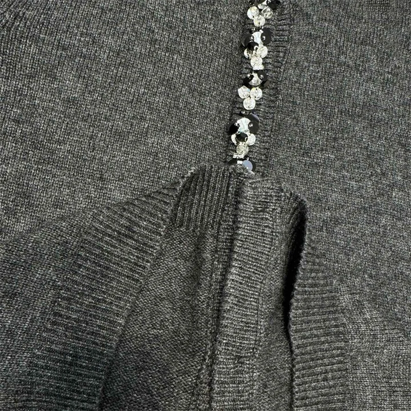 سترة للنساء شتاء جديد 2025 صدر واحد بقصة ضيقة وأكمام طويلة سترة نسائية مزيج الصوف y2k ترتر حبة تريكو