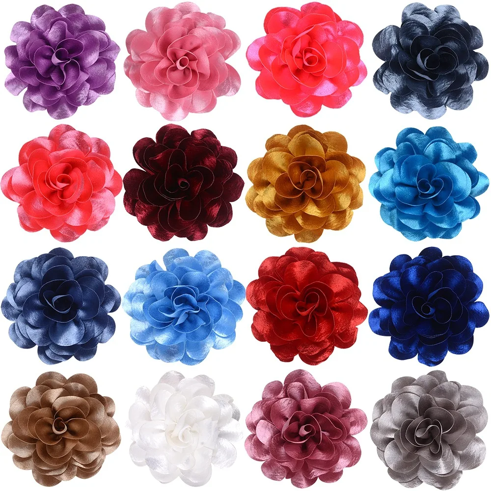 

20pc/Lots Wholesale 10cm Diamond Velvet Handmade Flower Bud DIY Hair Clip Brooches Fabric Flower Head DIY Apparel Accessories