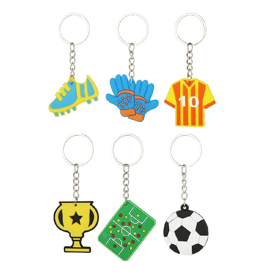 6/12Pcs Soccer Party Favors Keychains Kids Sports Football Birthday Party Goodie Pinata Fillers Toy Silicone Backpack Pendants