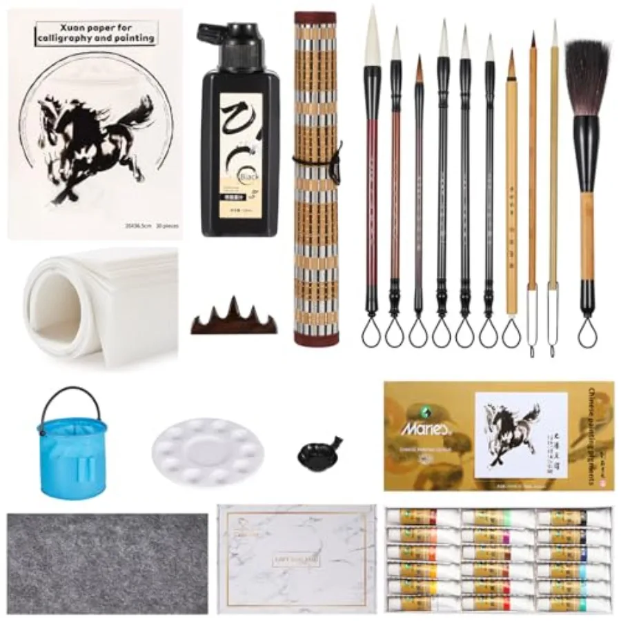 Chinese Calligraphy Brushes Set, Professional Sumi Watercolor Brushes Set, Japanese Painting Set for Beginners