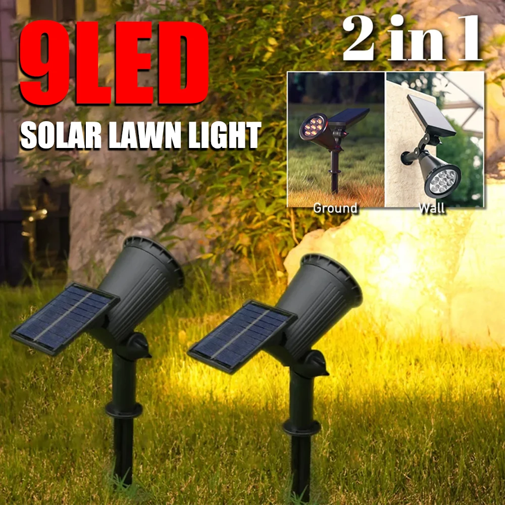 9 LED Solar Spot Lights Outdoor RGB Solar Wall Landscape Lights IP65 Waterproof Brightness Adjustable for Garden Yard Palm Trees