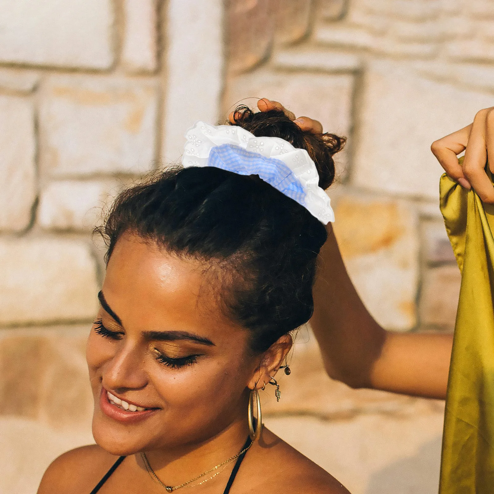 

3Pcs Lace Edge Checkered Hair Ties for Women Elegant Scrunchies Elastic Hair Bands Cute Festival Accessories Ponytail Holders