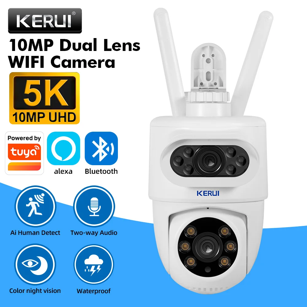 Cámara PTZ Kerui 5K 10MP para Exteriores, Compatible con Tuya Smart WiFi, Cámara IP Inalámbrica, Seguridad para el Hogar, CCTV, Vigilancia, Visión Nocturna