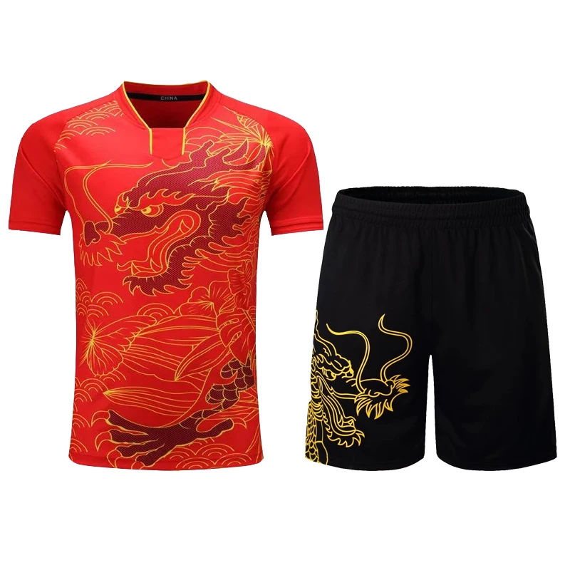 Ensemble de vêtements de tennis de table imprimé dragon pour hommes, femmes, filles, garçons, enfants, adultes, uniforme de ping-pong trempé, offre spéciale, 2023