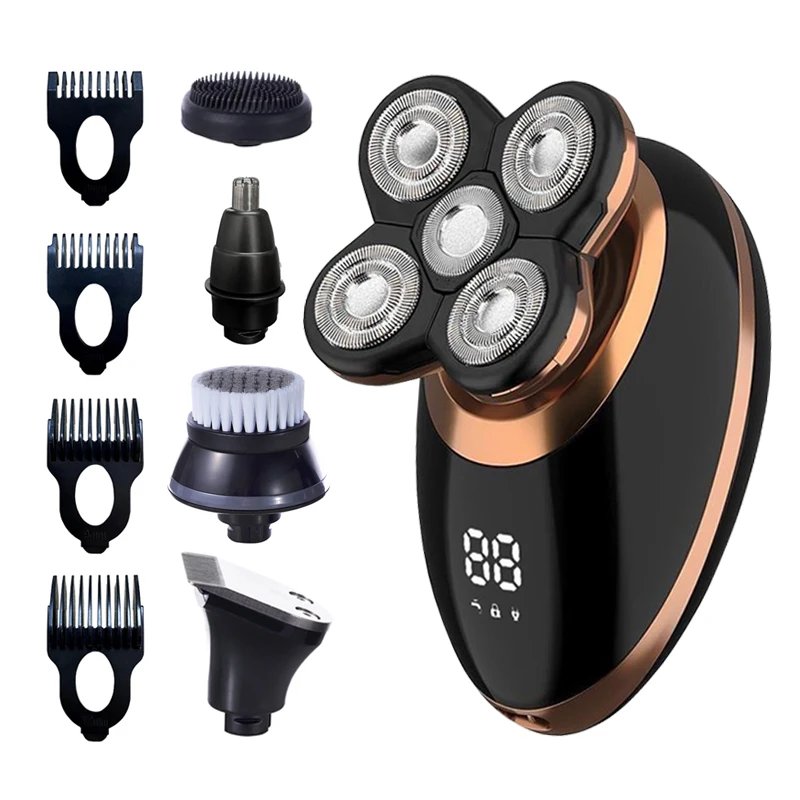 5 In 1 Electric Shaver For Men Bald Head Hair Clipper Nose Trimmer Floating 5 Blade Heads Shaving Beard Knife Rechargeable Razor