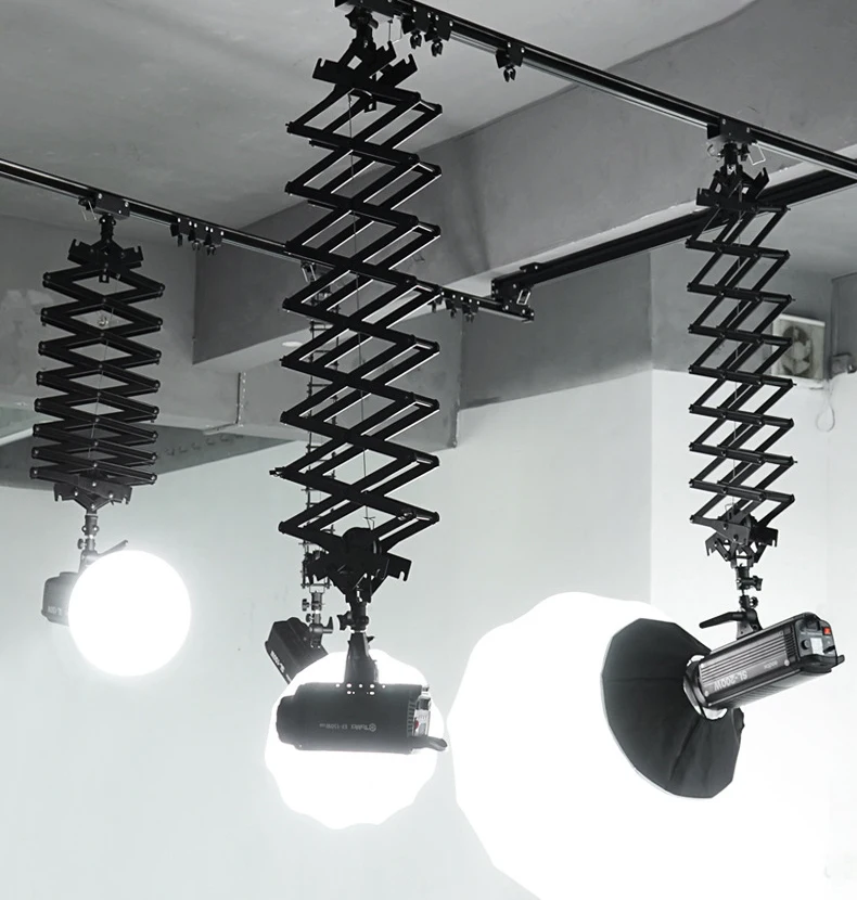 2 متر الألومنيوم استوديو الإضاءة دعم نظام السكك الحديدية قطرة Pantograph للاستوديو التصوير قوة ثابتة المفصلي مصباح شماعات #1