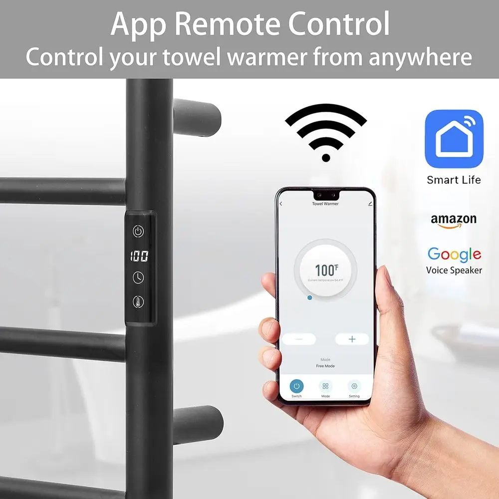 KEG 스마트 와이파이 타월 워머 벽걸이형 내장 타이머 및 온도 조절 기능, 4바 전기 스테인리스 스틸 히터