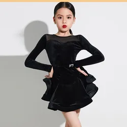 Children's Latin dance practice suit, girl's large skirt performance professional set, high-end autumn and winter new 2024