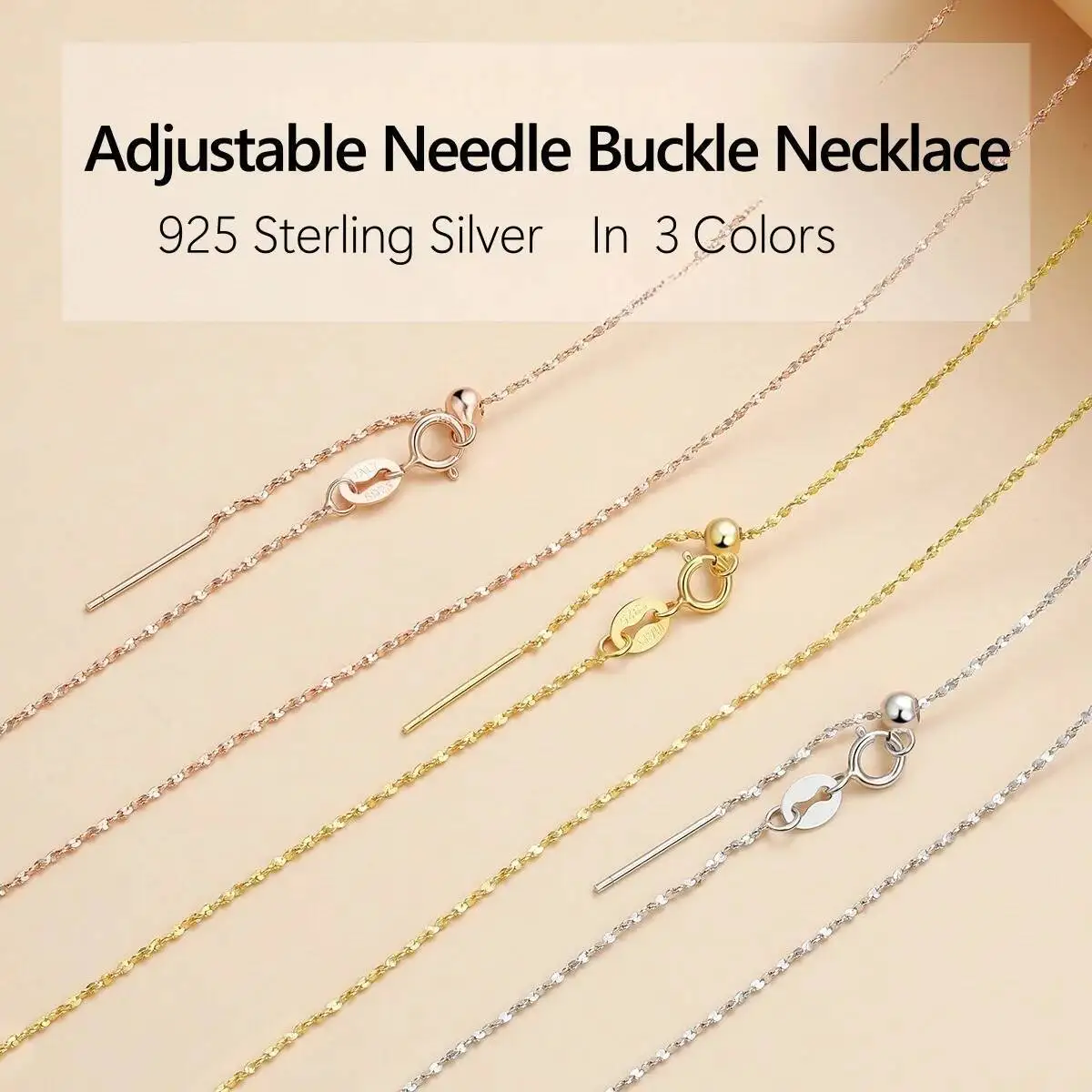 

Ожерелье-цепочка из стерлингового серебра 925 пробы для женщин, тонкие регулируемые цепочки с игольной пряжкой 0,8 мм, могут быть в сочетании с подвеской