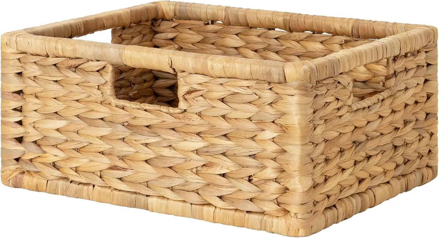 

Large Wicker Storage Basket with Wooden Frame, Water Hyacinth Organizer for Shelves and Pantry