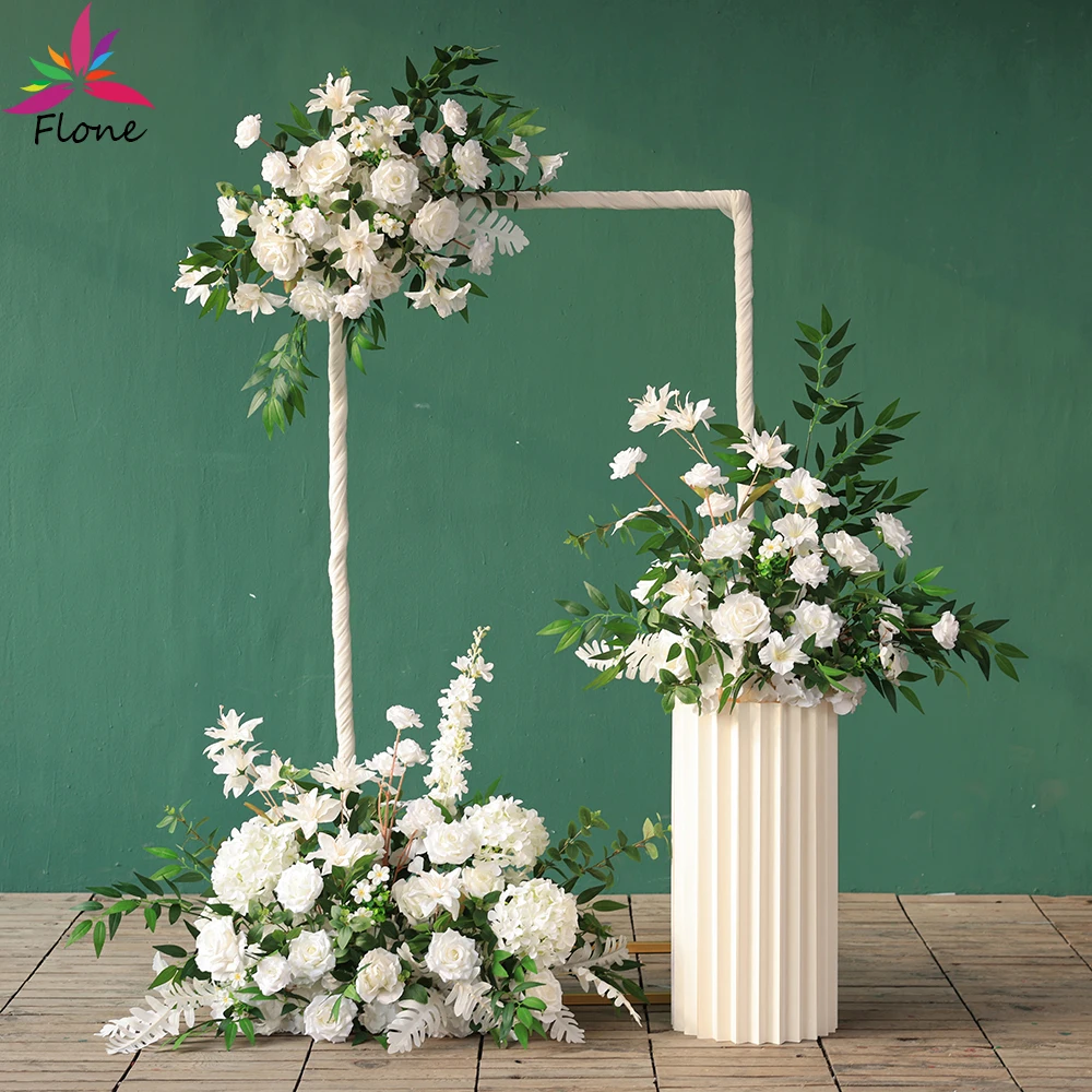 

Wedding Home Decoration Artificial Flowers Arrangement Event High-end Custom Milk White Rose Green Sztuczne Kwiaty Props HY2433