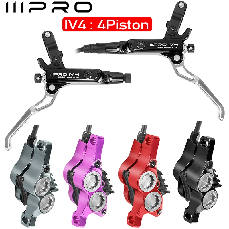 

IIIPRO 4Piston Bicycle Hydraulic Disc Brake Set Road Mountain Bike Hydraulic Brakes MTB Bike Brake Caliper/Lever for SHIMANO