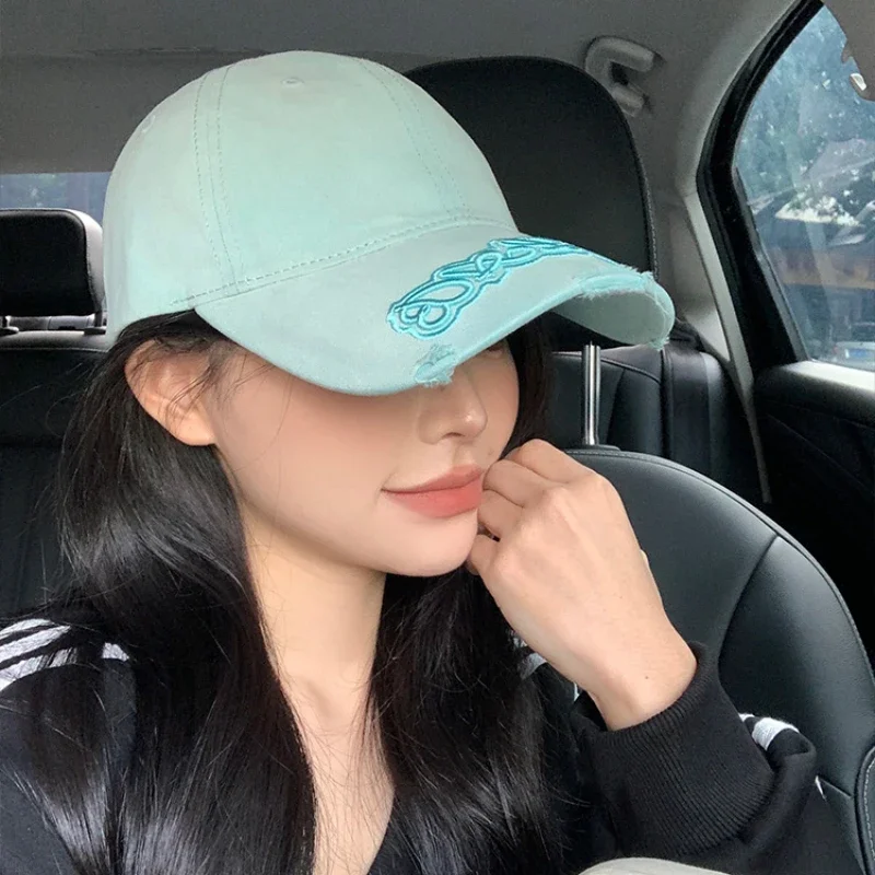 Ins Fresh Mint Green Letter Embroidered Baseball Caps for Women Spring and Summer New Fashion Versatile Sunscreen Men's Hat