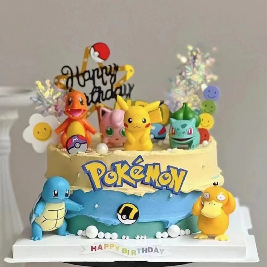 13-teiliges Pokemon Tortendekorations-Set Pikachu Anime-Figur Party Happy Birthday Pokemon Kuchendekoration Zubehör Jungen Ornamente Geschenk