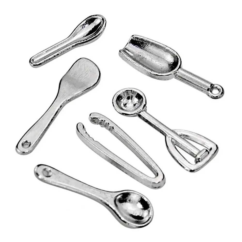 6Pcs 1/12 Dollhouse Miniature Accessories Mini Cooking Tools Shovel Spoon Clamp set Model for Doll House Decoration