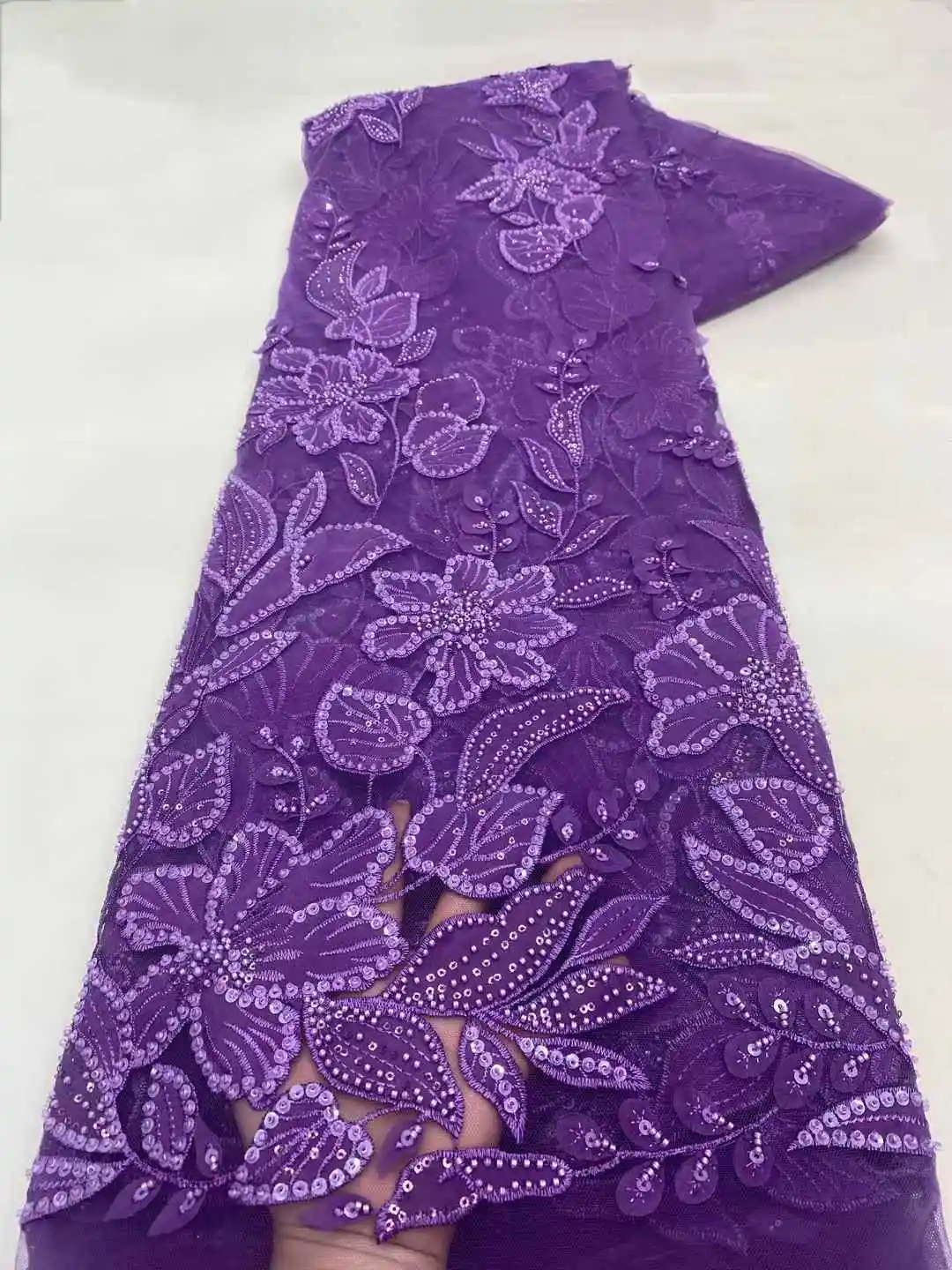 

African Lace Fabric 2025 Sequins Beaded Embroidery Groom Nigerian Bridal High Quality French Tulle Lace Fabric For Wedding Dress