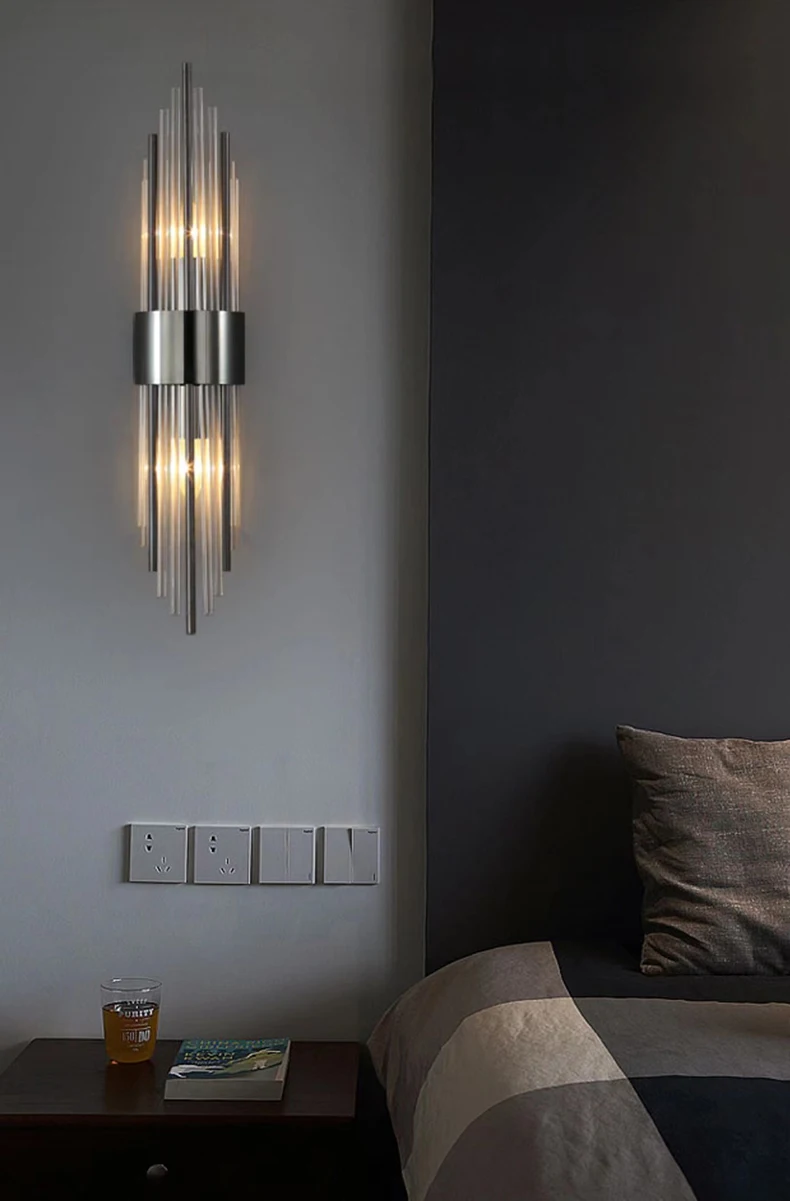 Clear Crystal LED Wall Lamp E14 Bulb Stainless Steel