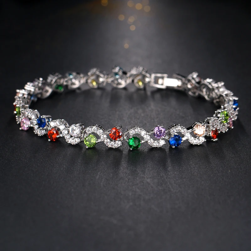 SUGO New Arrival Fashion Charming Multicolor Cubic Zirconia S-shaped Bracelets for Elegant Women Lovely Jewelry Gift