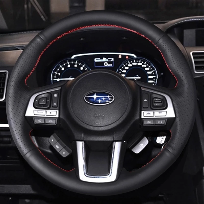 

Hand Stitched non-slip black Genuine Leather Car Steering Wheel Cover For Subaru Legacy Outback XV Forester 2015 2016